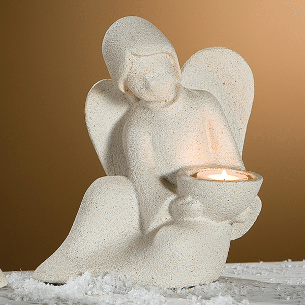 Engel mit Teelicht aus Stein
