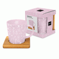 Kaffee-Becher »Pure Flower rosé« mit Holzuntersetzer