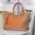 Jute Shopper mit indischem Elefantdruck, ca. 57 × 33 cm