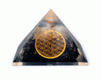 Orgonit-Pyramide »Schwarzer Turmalin mit Blume des Lebens«