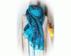 Handbestickter Wollschal »Blue Jasmine« 70 × 190 cm