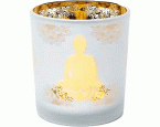 Windlicht klein »Golden Buddha«, gefrostet, H 8 cm