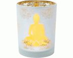 Windlicht groß »Golden Buddha«, gefrostet, H 12,5 cm