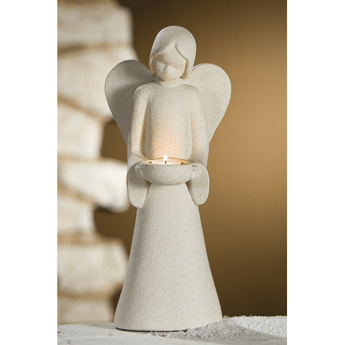 »Engel mit Teelicht aus Stein«