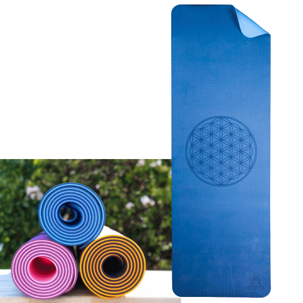 Yogamatte »Blume des Lebens« dunkelblau/hellblau