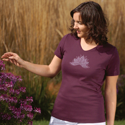 T-Shirt – »Ananda-Lotus« Aubergine, Gr. S