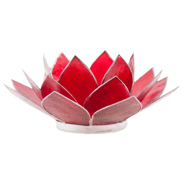 Lotus-Teelichthalter ROT, mit Silberrand