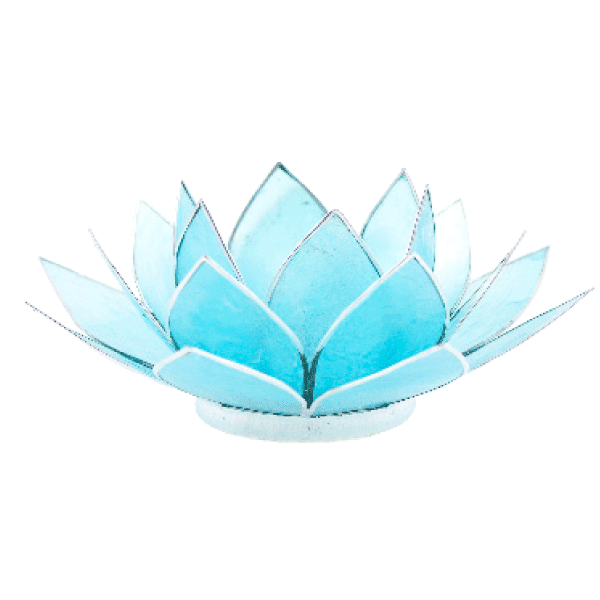 Lotus-Teelichthalter HELLBLAU, mit Silberrand