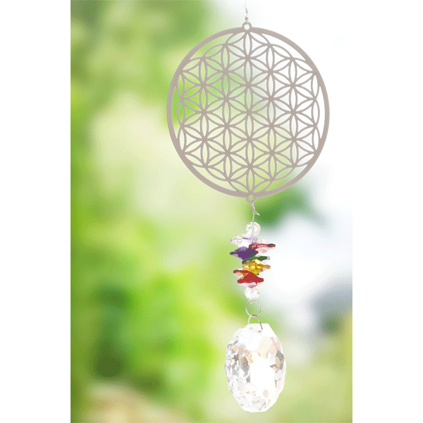 Windspiel Klangspiel Blume des Lebens Suncatcher Sonnenfänger Mobile Kristalle 