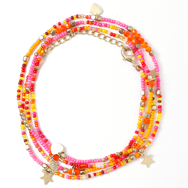 Hippie-Perlen Longkette »Pink Orange«