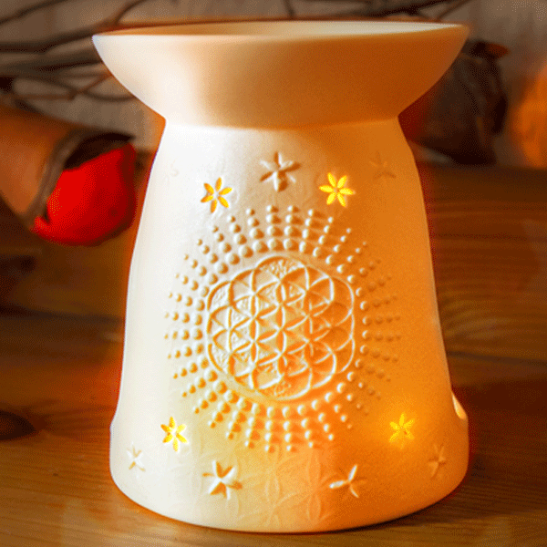 Aromalampe »Blume des Lebens« Porzellan weiß