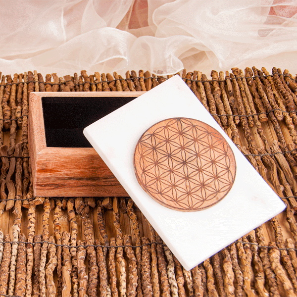 Kartenbox »Blume des Lebens« Akazienholz, Marmor