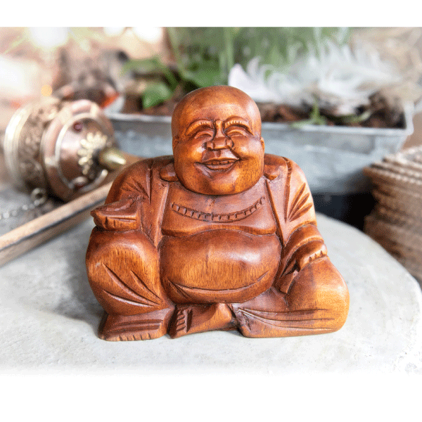 Happy Buddha Holz, 12cm