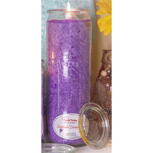 Duftkerze »Lavendel-Lemongrass« im Glas, violett 21 cm