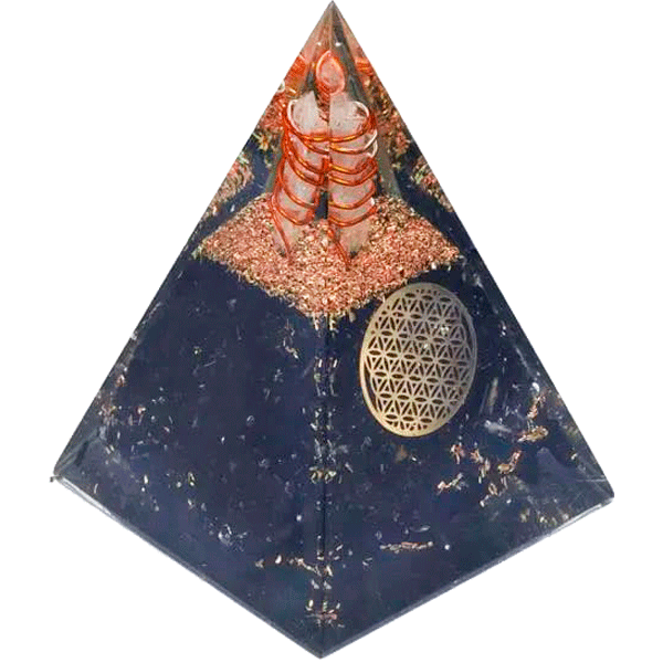 Hohe Orgonit-Pyramide Turmalin »Blume des Lebens«,  5x5x8cm
