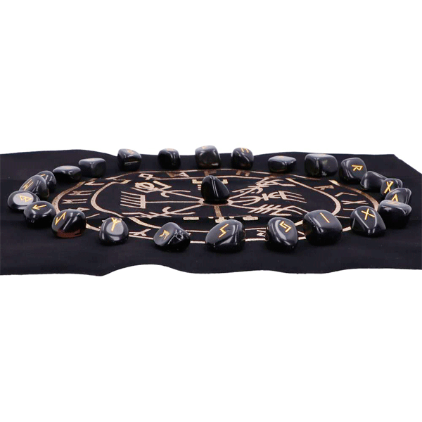 Runen-Set »Obsidian«, 24 Steine mit Legetuch & Beutel