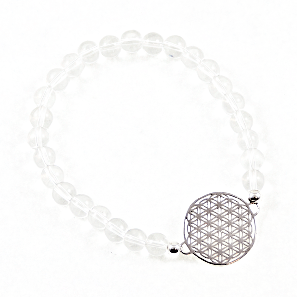 Bergkristall-Armband (E) »Blume des Lebens, Edelstahl