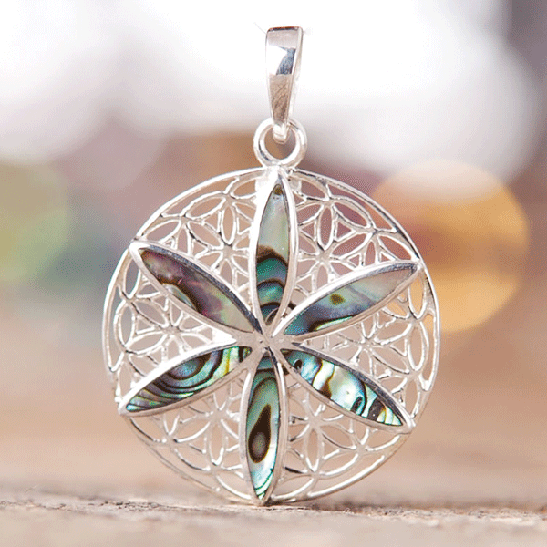 Silberanhänger mit Paua-Muschel »Blume des Lebens«