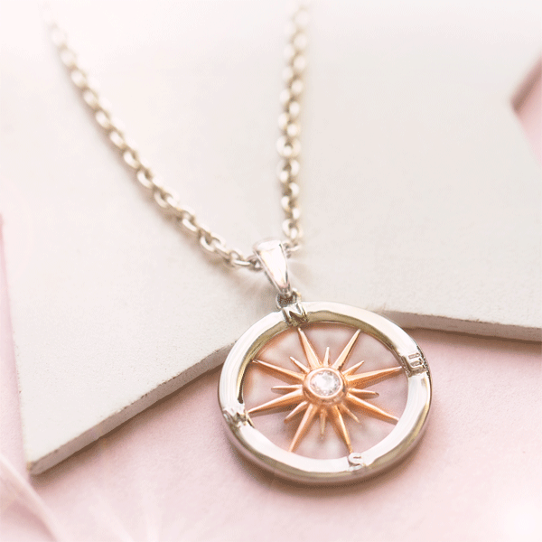 Silberanhänger »Kompass-Sonne« rosé teilvergoldet