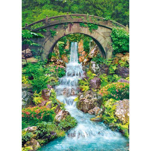Großposter ZEN-Gärten Wasserfall mit Brücke